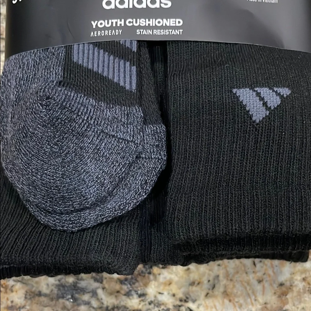 Adidas Youth Cushioned Crew Socks - Black 6 pack